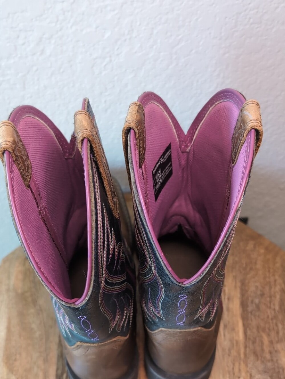 Ariat Brown Leather Western Cowgirl Boots Navy with Pink Accent - Picture 9 of 14